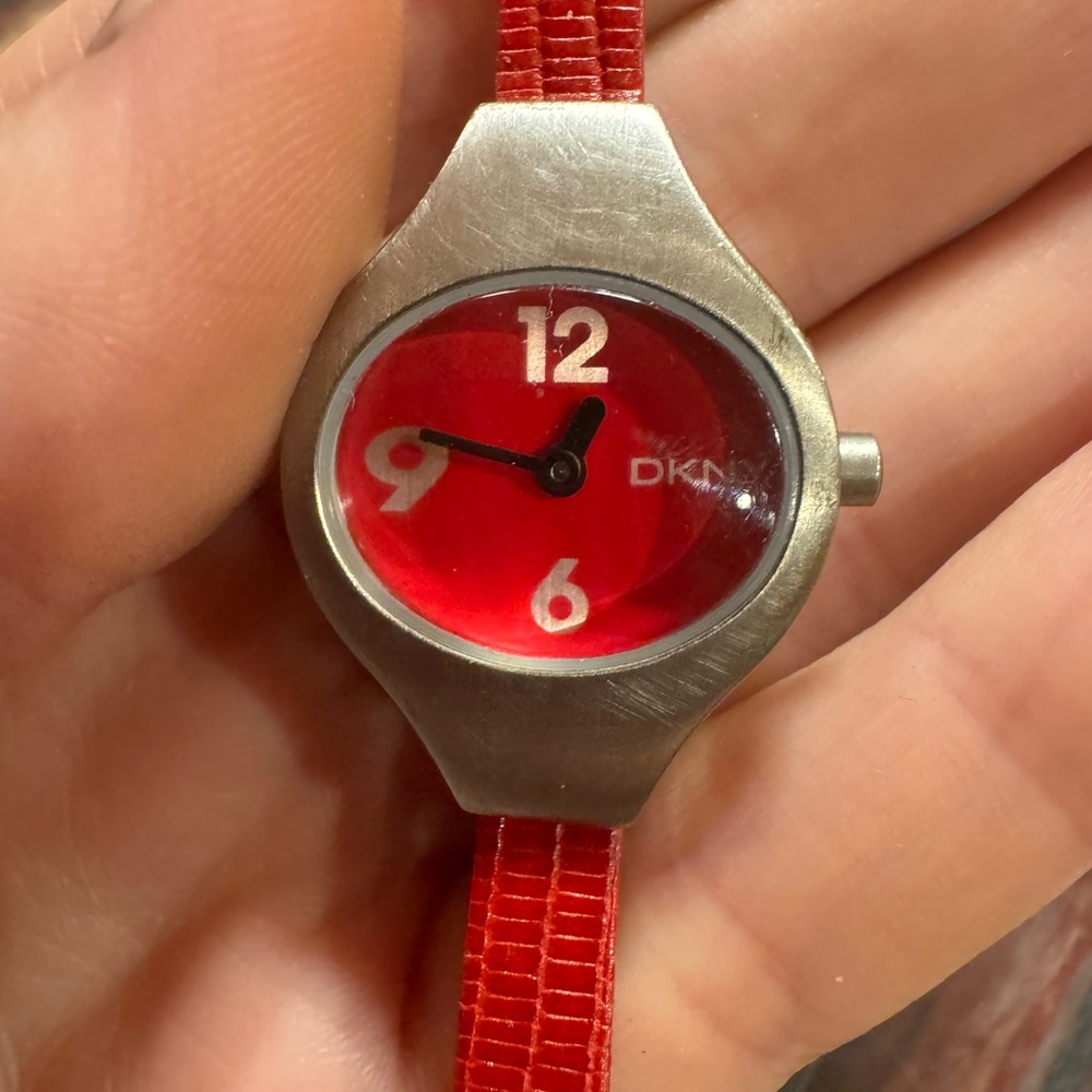 DKNY Red Dial Silver Watch